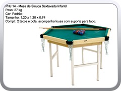 PHJ 14 - Mesa de Sinuca Sextavada Infantil